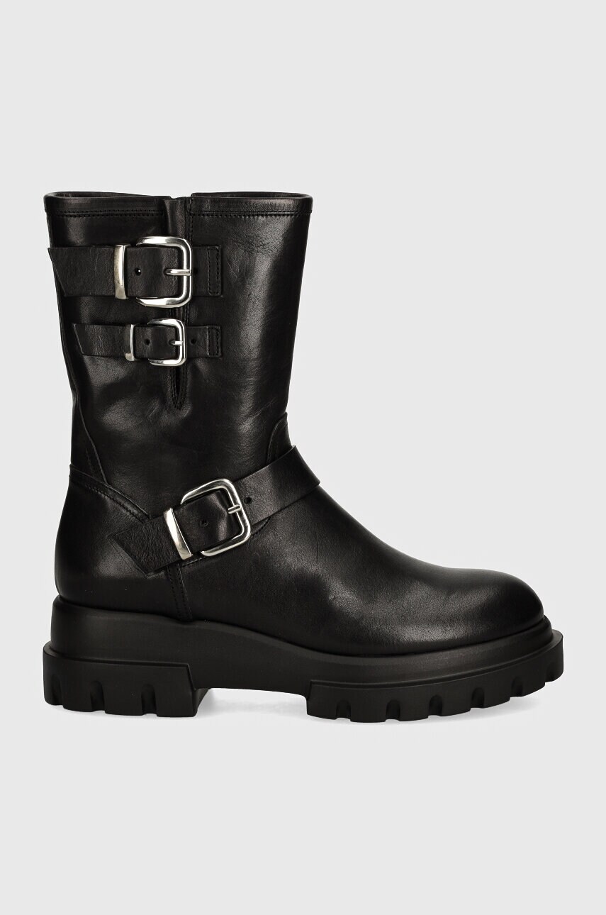 Шкіряні черевики AGL Chunky Biker жіночі колір чорний на плоскому ходу D756589PGKA2131013