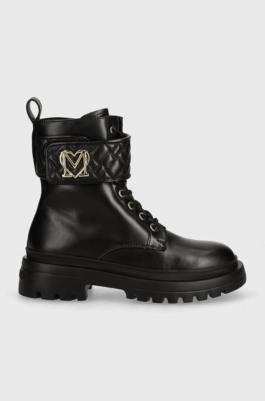 Шкіряні черевики Love Moschino жіночі колір чорний на плоскому ходу JA24175G1LIA0000