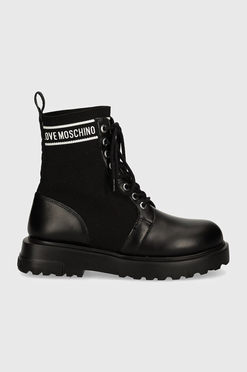 Черевики Love Moschino жіночі колір чорний на плоскому ходу JA24144G1LIYJ000