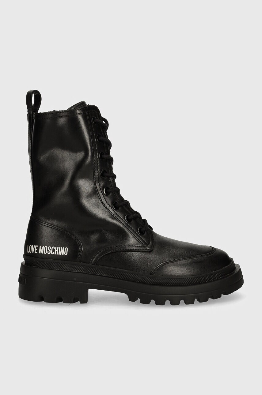 Шкіряні черевики Love Moschino жіночі колір чорний на плоскому ходу JA24165G1LIA0000