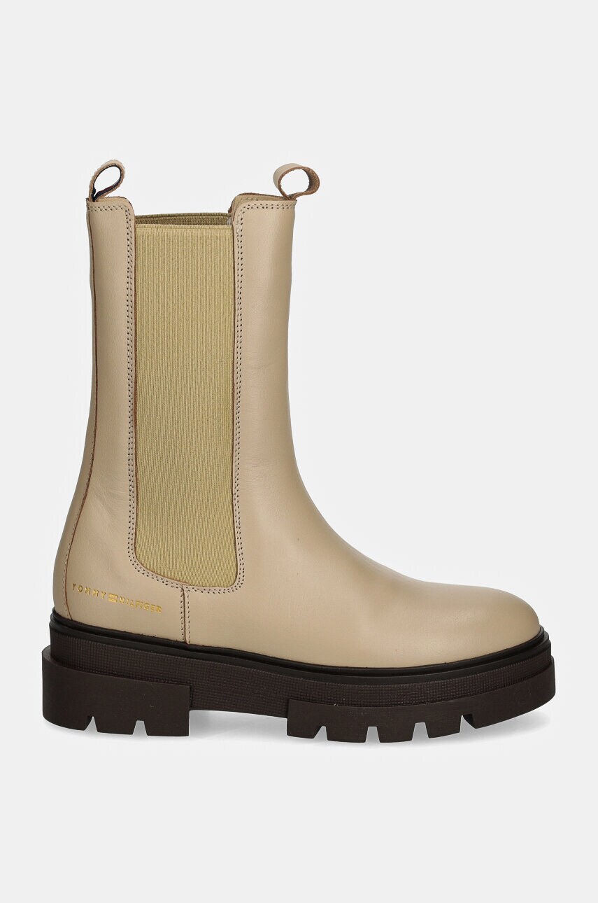 Шкіряні черевики Tommy Hilfiger MONOCHROMATIC CHELSEA BOOT жіночі колір бежевий на плоскому ходу FW0FW06730