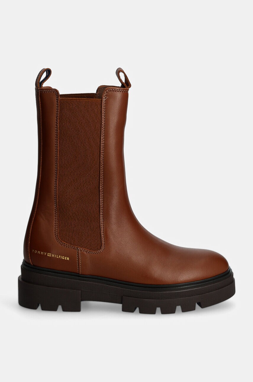 Шкіряні черевики Tommy Hilfiger MONOCHROMATIC CHELSEA BOOT жіночі колір коричневий на плоскому ходу FW0FW06730