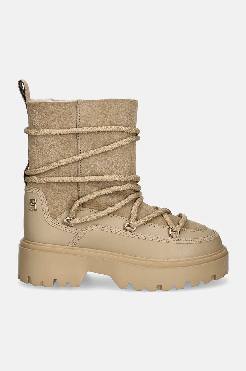 Зимові чоботи Tommy Hilfiger REAL SHEARLING LACE-UP SNOWBOOT колір бежевий FW0FW08085