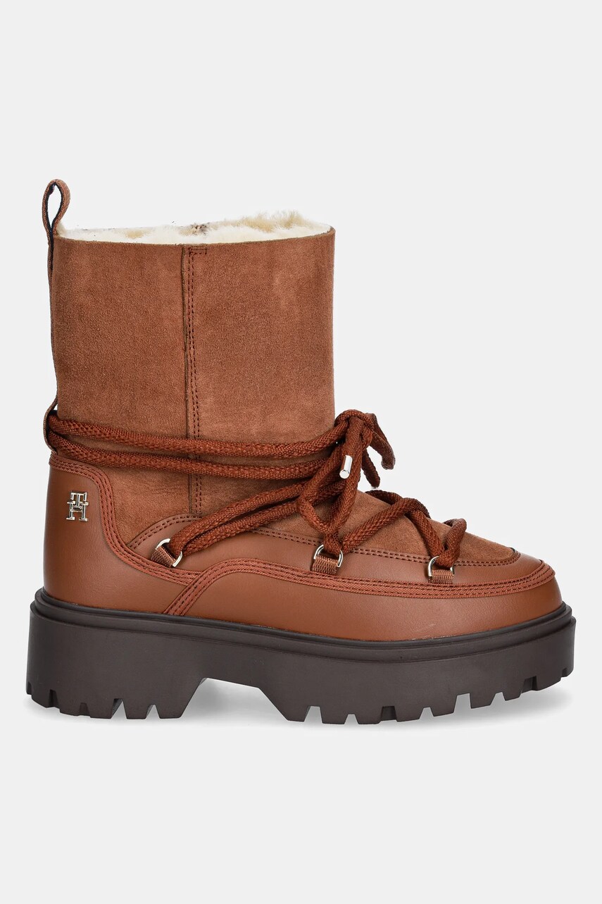 Зимові чоботи Tommy Hilfiger REAL SHEARLING LACE-UP SNOWBOOT колір коричневий FW0FW08085