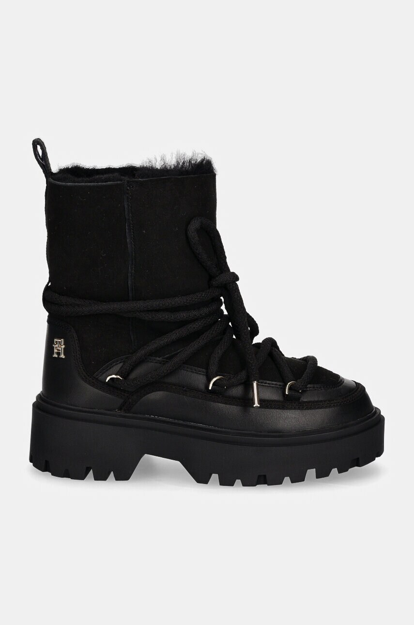 Зимові чоботи Tommy Hilfiger REAL SHEARLING LACE-UP SNOWBOOT колір чорний FW0FW08085