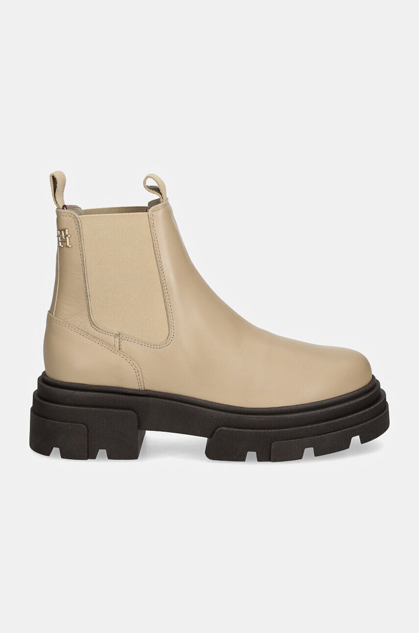 Черевики Tommy Hilfiger COMBAT LEATHER LOW CHELSEA жіночі колір бежевий на платформі FW0FW08089