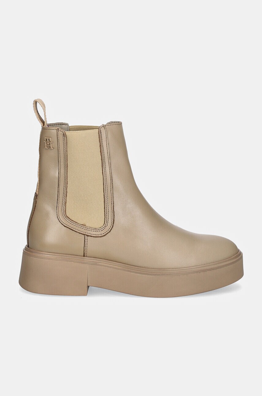 Шкіряні черевики Tommy Hilfiger MINIMAL LEATHER CHELSEA LOGOTAPE жіночі колір бежевий на плоскому ходу FW0FW08095