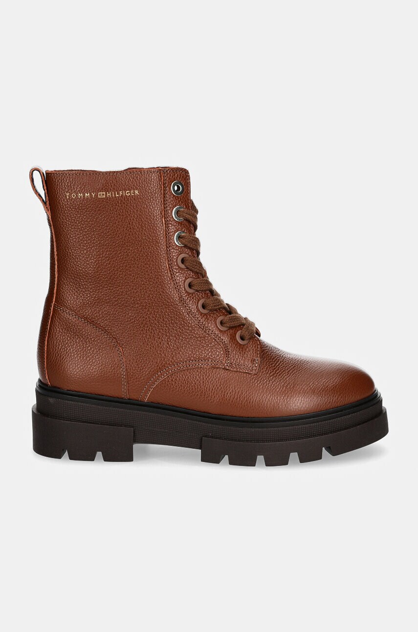 Шкіряні черевики Tommy Hilfiger BICOLOR LEATHER LACE-UP жіночі колір коричневий на плоскому ходу FW0FW08160