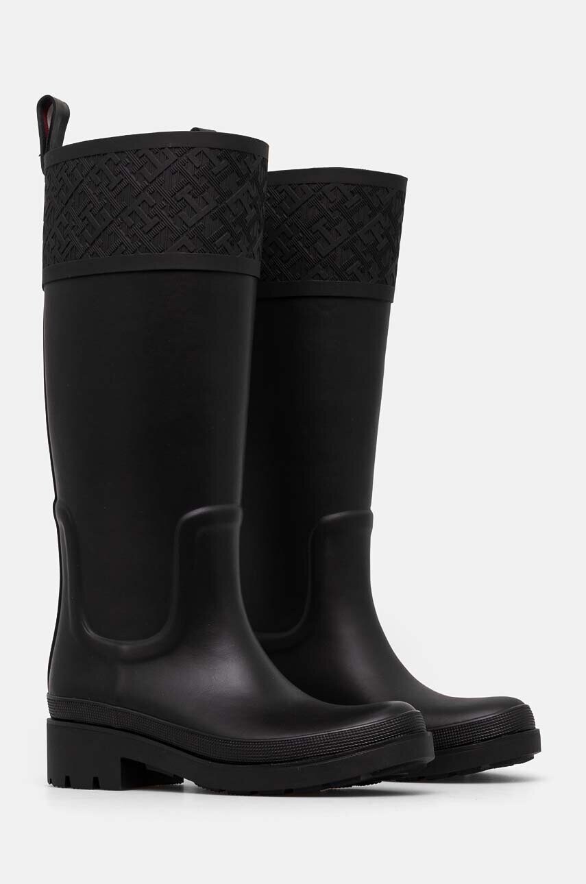 Гумові чоботи Tommy Hilfiger RUBBER LONG BOOT MONOGRAM жіночі колір чорний FW0FW08161