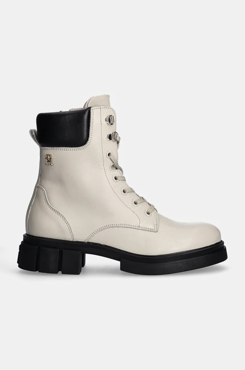 Шкіряні черевики Tommy Hilfiger LACE-UP BIKER LEATHER жіночі колір білий на платформі FW0FW08167