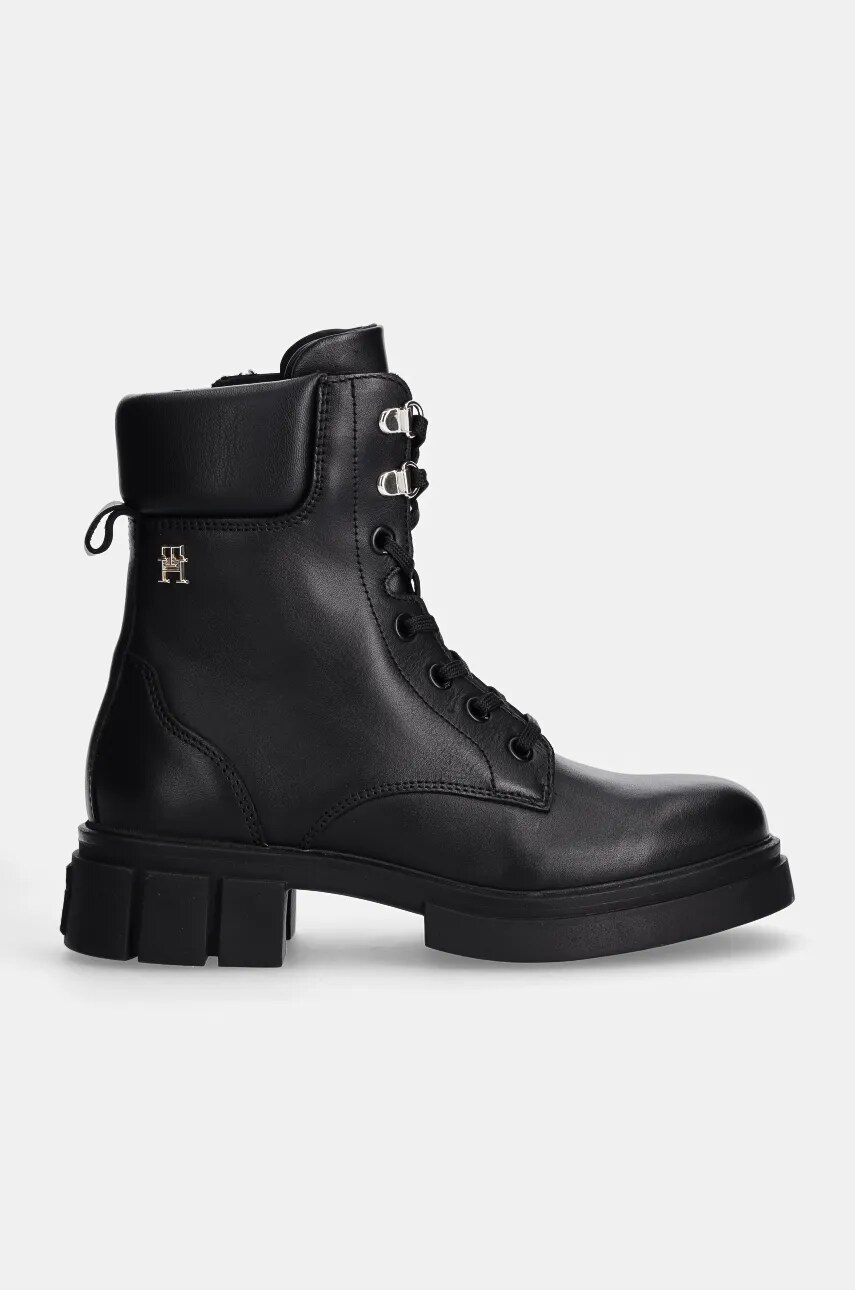 Шкіряні черевики Tommy Hilfiger LACE-UP BIKER LEATHER жіночі колір чорний на платформі FW0FW08167