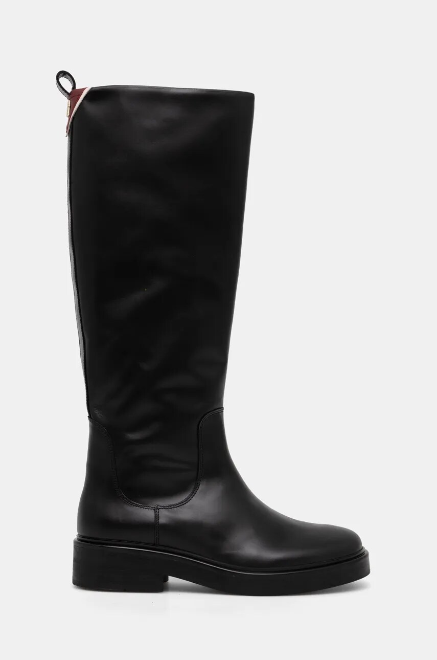 Шкіряні чоботи Tommy Hilfiger PREMIUM LEATHER LONG BOOT жіночі колір чорний на плоскому ходу FW0FW08180