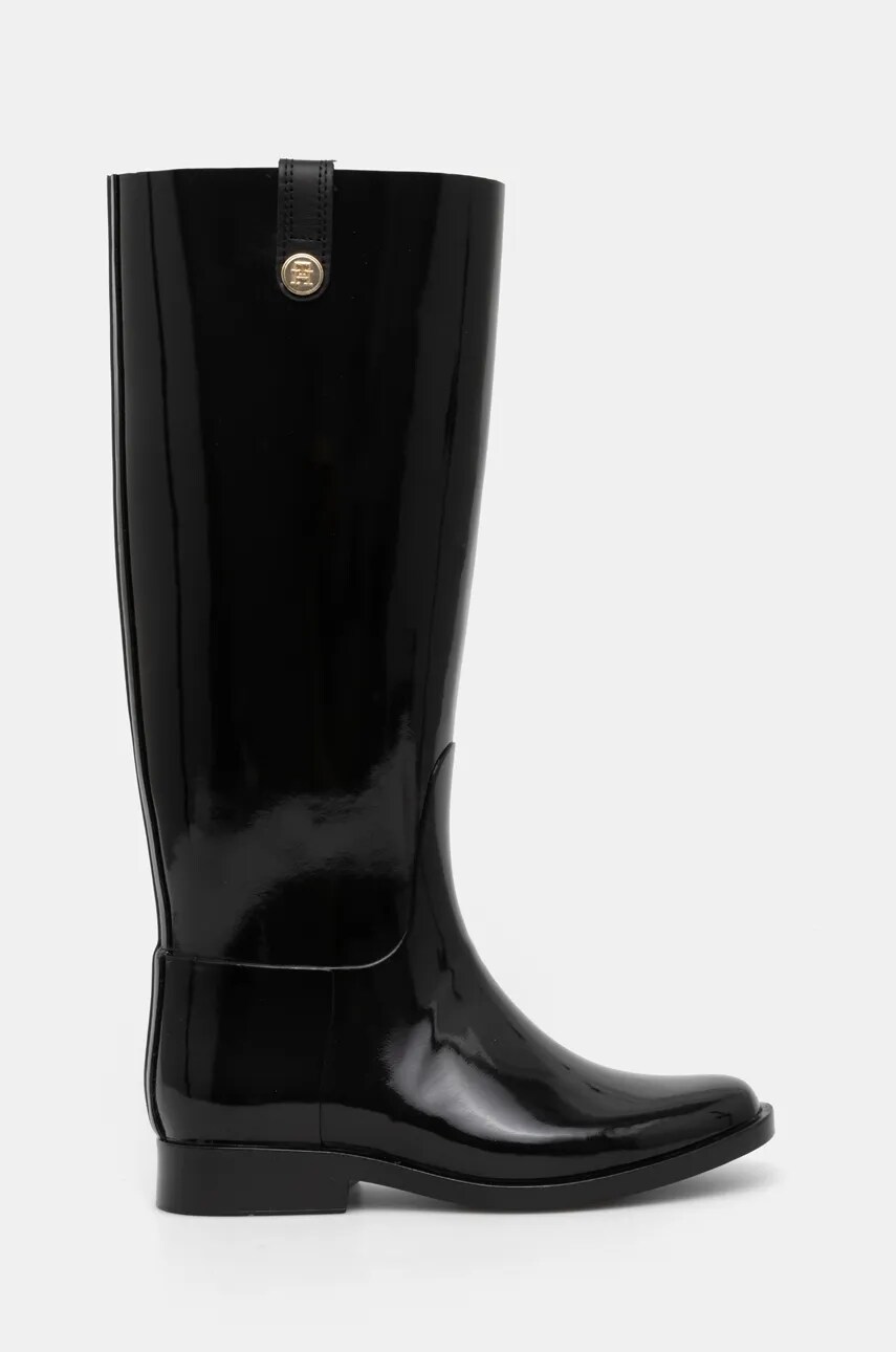 Гумові чоботи Tommy Hilfiger TH STUD RUBBER LONG RAINBOOT жіночі колір чорний FW0FW08185