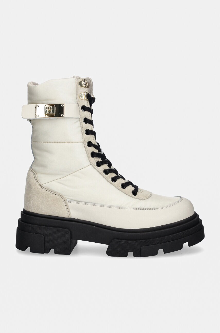 Черевики Tommy Hilfiger BIKER LEATHER MIX LACE-UP жіночі колір білий на плоскому ходу FW0FW08246