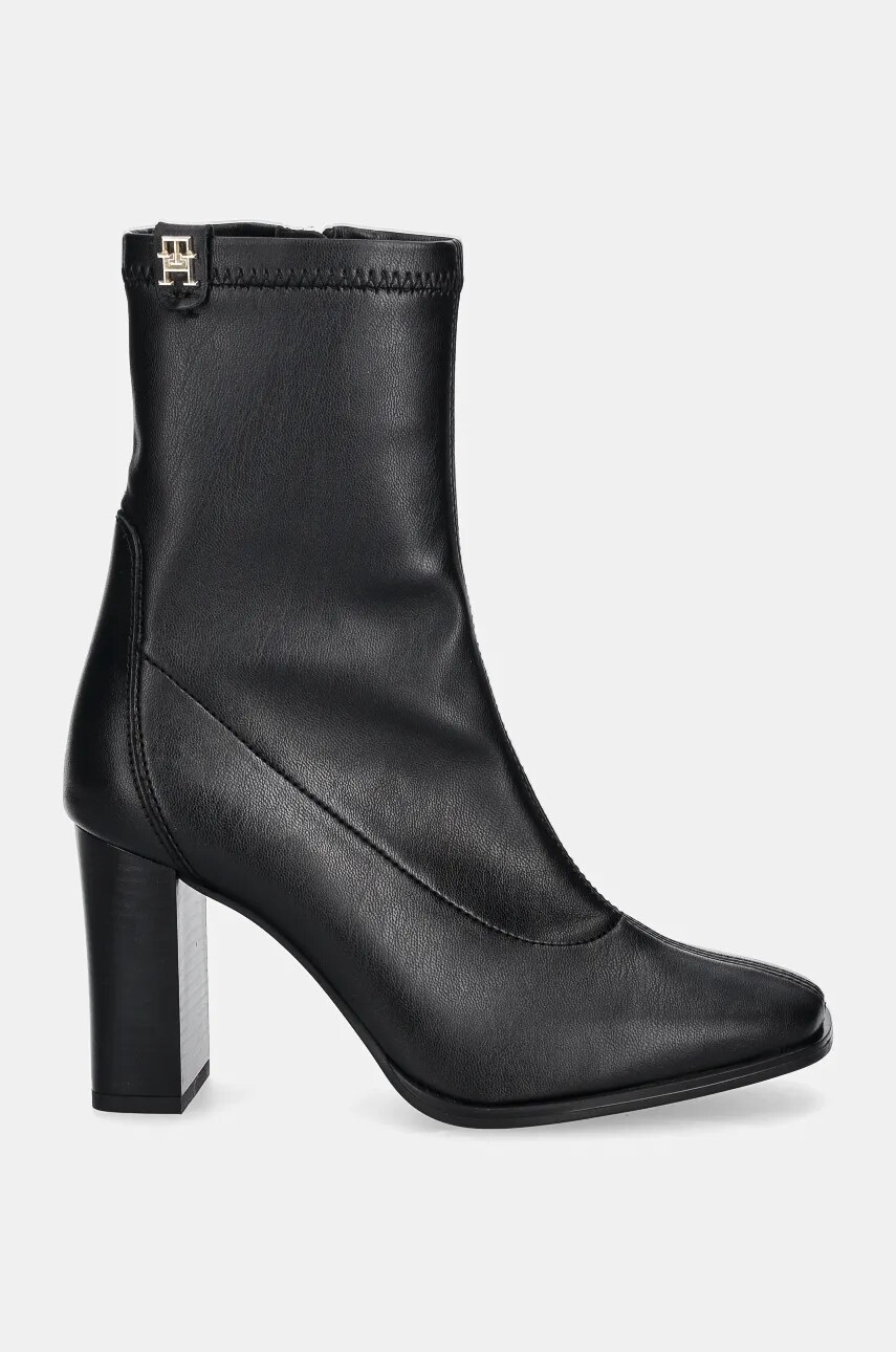 Черевики Tommy Hilfiger PARTY LEATHER SOCK HEEL BOOTIE жіночі колір чорний каблук блок FW0FW08250