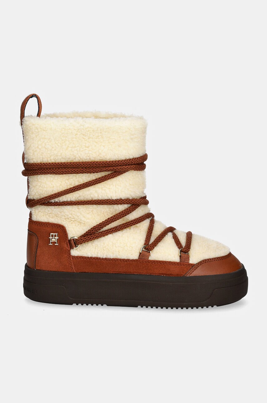 Зимові чоботи Tommy Hilfiger LACE-UP FAUX SHEARLING SNOWBOOT колір коричневий FW0FW08252