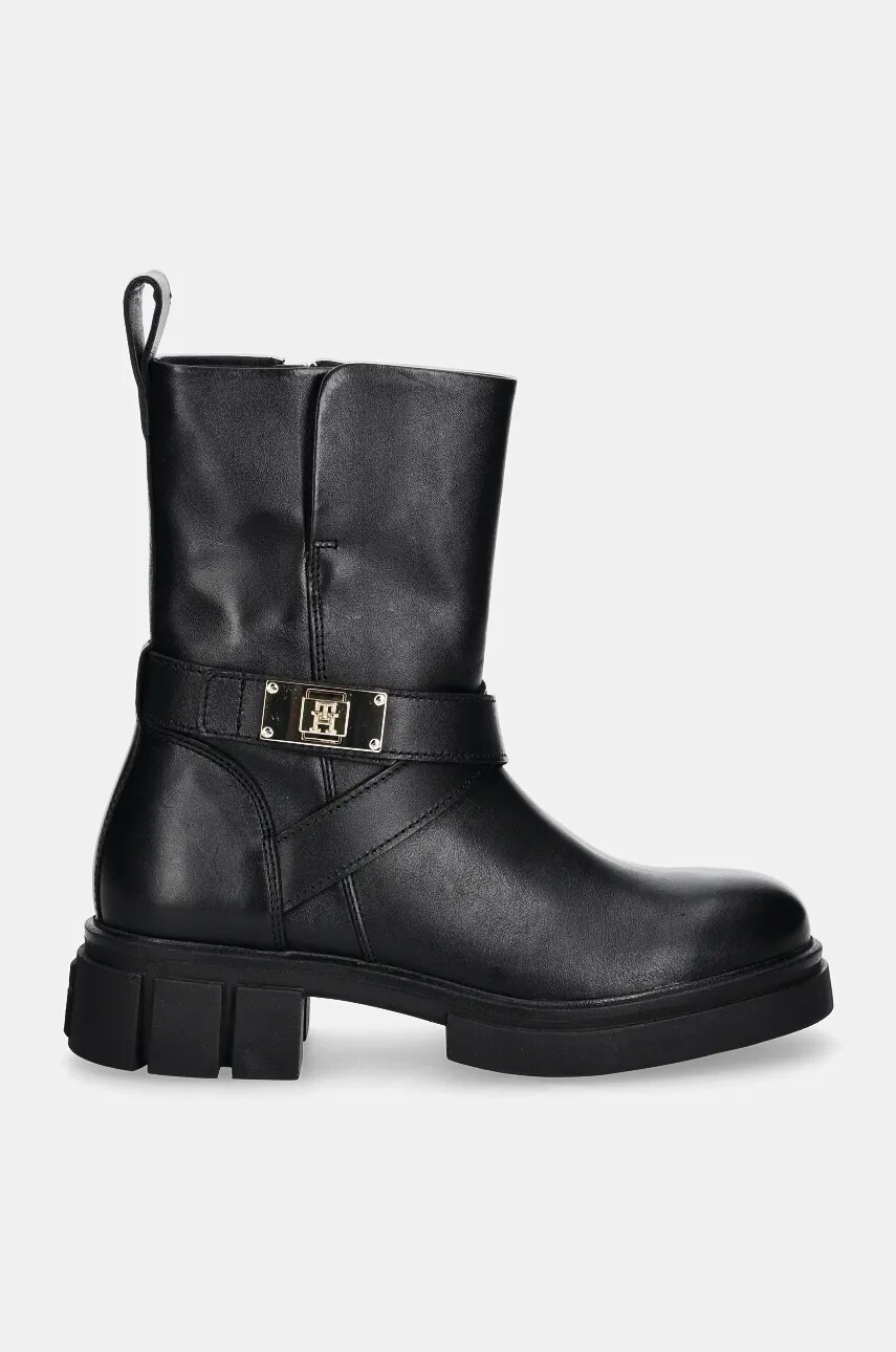 Шкіряні черевики Tommy Hilfiger BIKER LEATHER жіночі колір чорний на платформі FW0FW08313