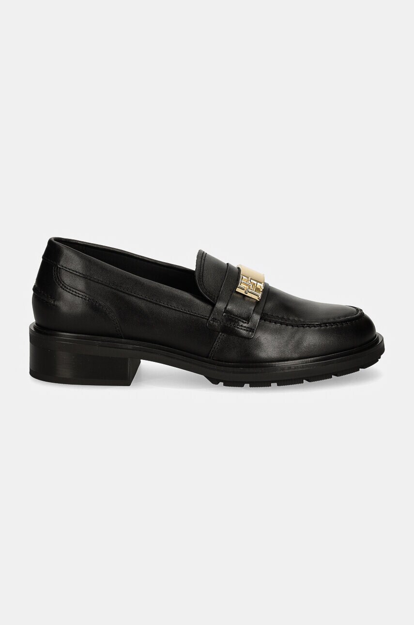 Шкіряні мокасини Tommy Hilfiger TH LOGO LEATHER LOAFER жіночі колір чорний на платформі FW0FW08257
