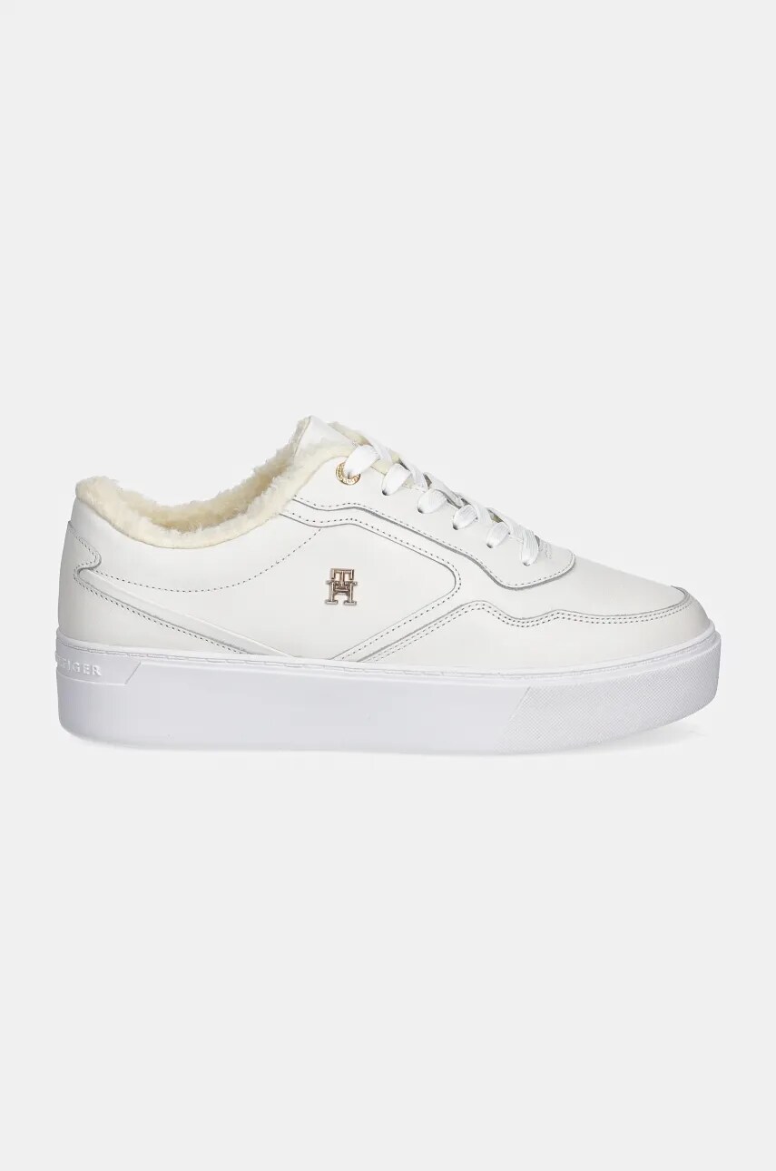 Шкіряні кросівки Tommy Hilfiger ESSENTIAL PLATFORM SNEAKER FUR колір білий FW0FW08349