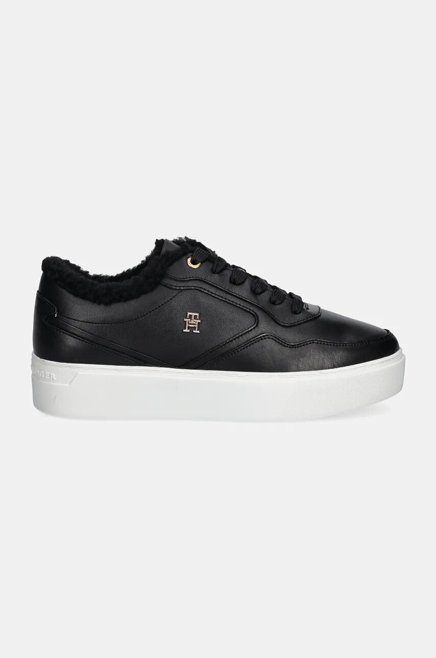 Шкіряні кросівки Tommy Hilfiger ESSENTIAL PLATFORM SNEAKER FUR колір чорний FW0FW08349