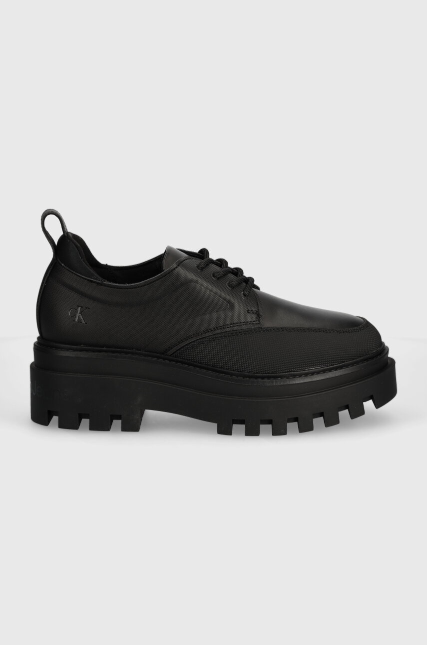 Туфлі Calvin Klein Jeans FLATFORM LACEUP DERBY MG MTL жіночі колір чорний на платформі YW0YW01502
