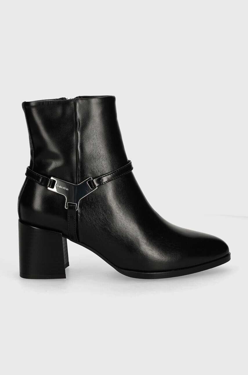 Шкіряні черевики Calvin Klein ANKLE BOOT 55 W/HW LTH жіночі колір чорний каблук блок HW0HW02095