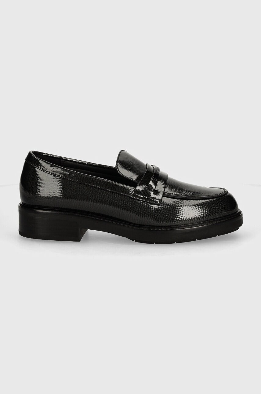 Шкіряні мокасини Calvin Klein LOAFER W/M BAR SAFF LTH жіночі колір чорний на платформі HW0HW02076