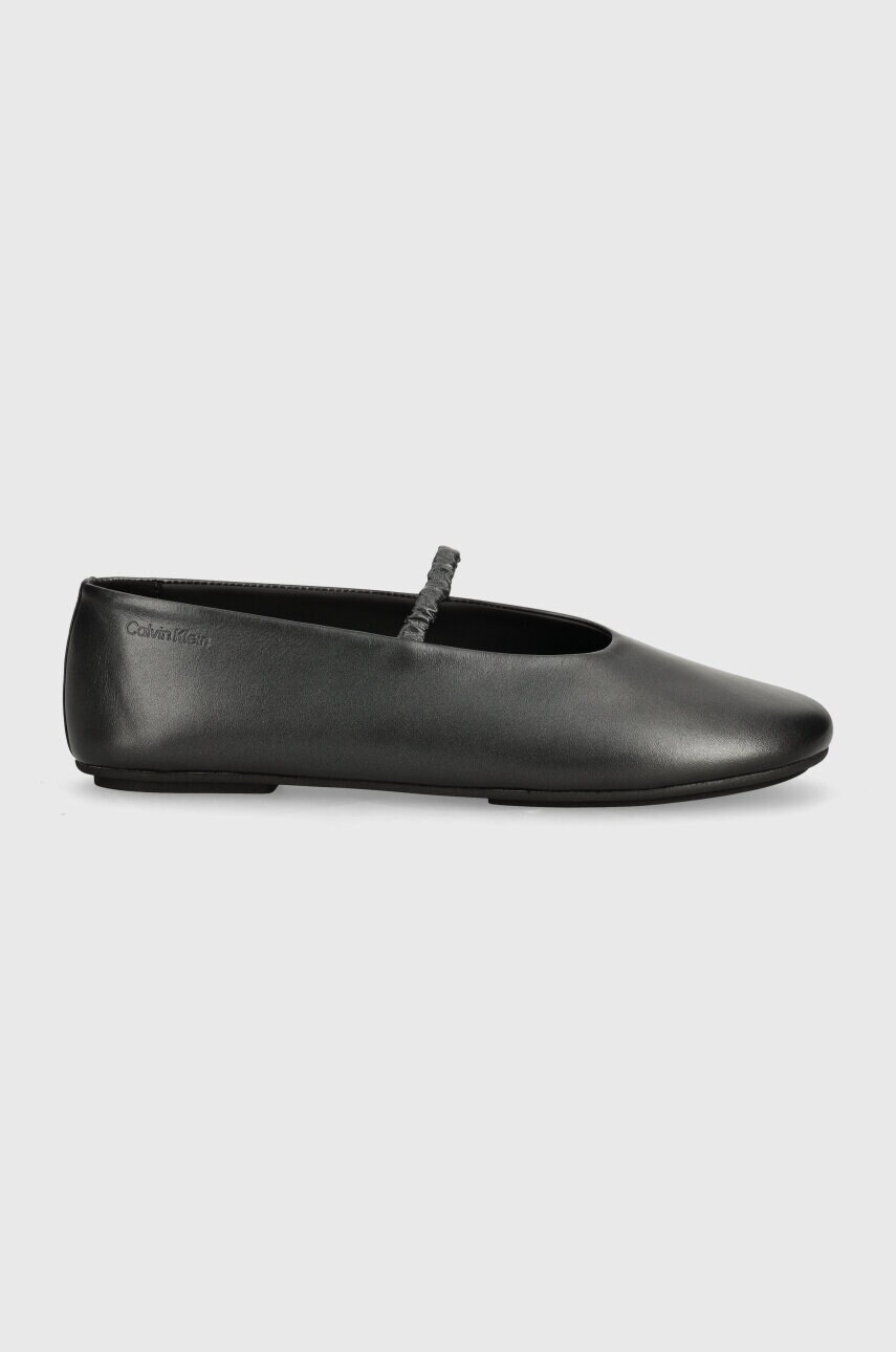 Купити Шкіряні балетки Calvin Klein BALLERINA W/STRAP PEARL LTH колір чорний  HW0HW02136 – головне зображення