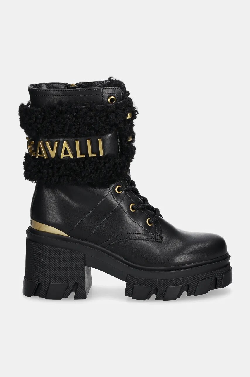 Черевики Just Cavalli жіночі колір чорний каблук блок 77RA3S98