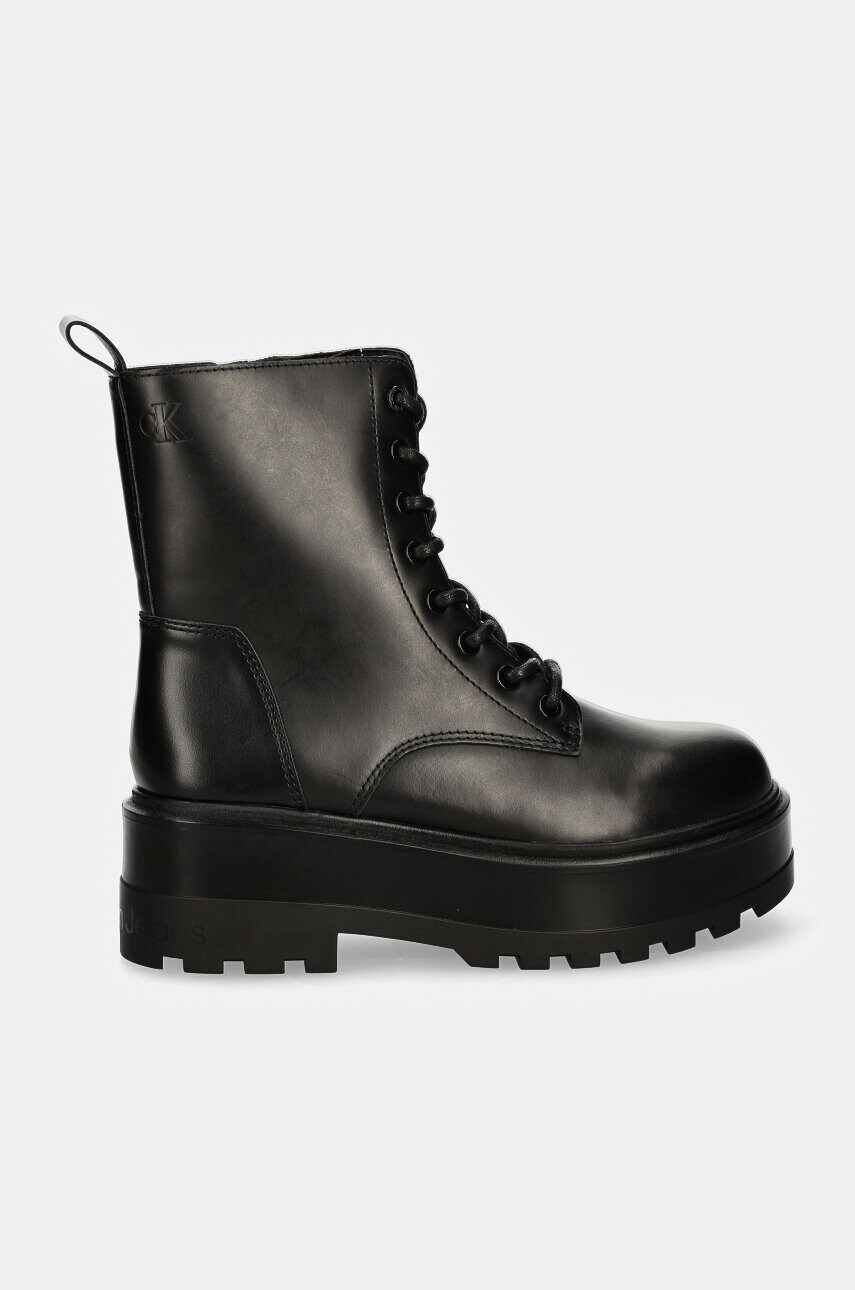 Черевики Calvin Klein Jeans FLATFORM HIGH LACE UP MG DL жіночі колір чорний на платформі YW0YW01535