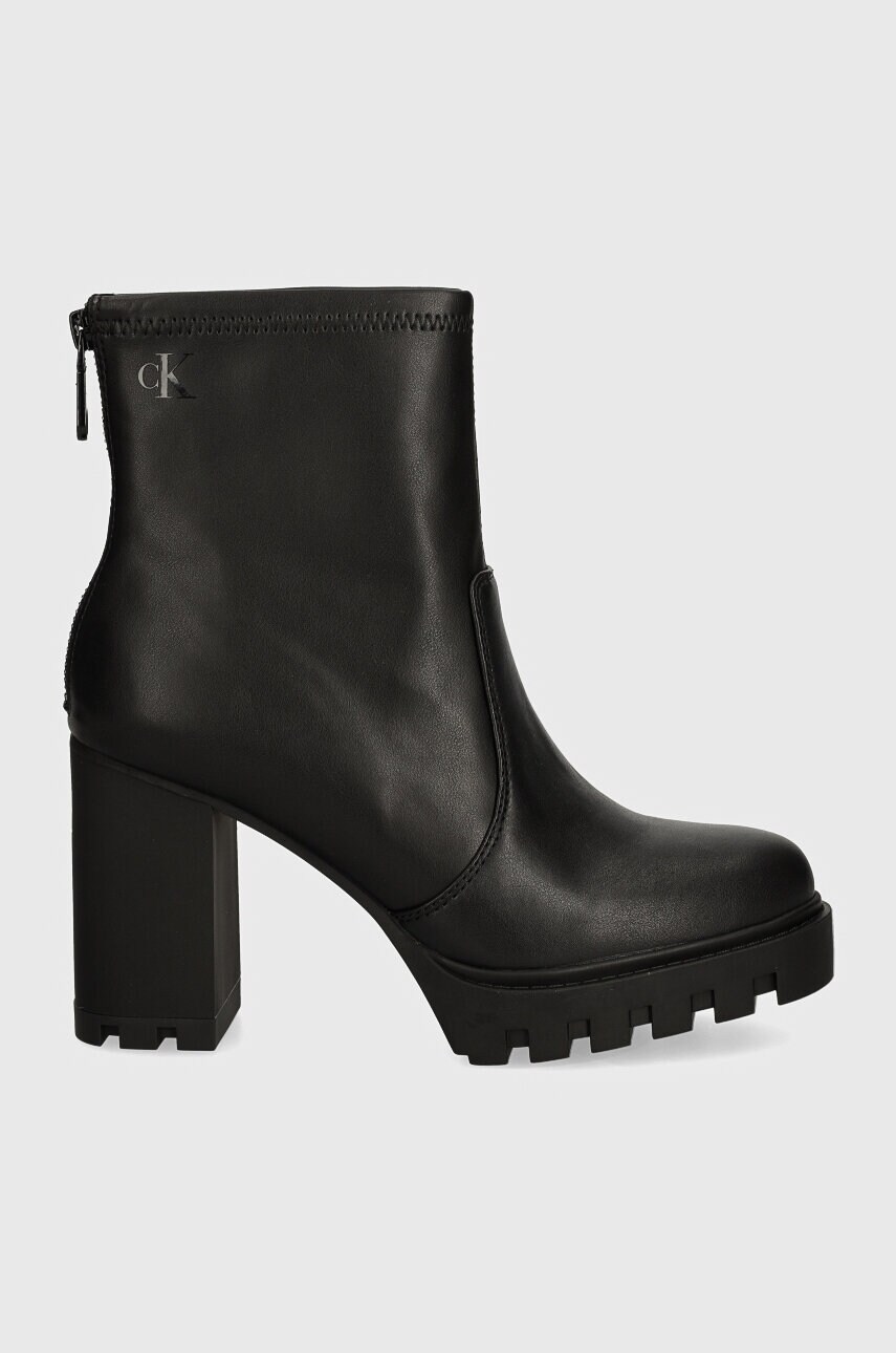 Черевики Calvin Klein Jeans HEEL PLATFORM ZIP BOOT MG NAPPA жіночі колір чорний каблук блок YW0YW01546