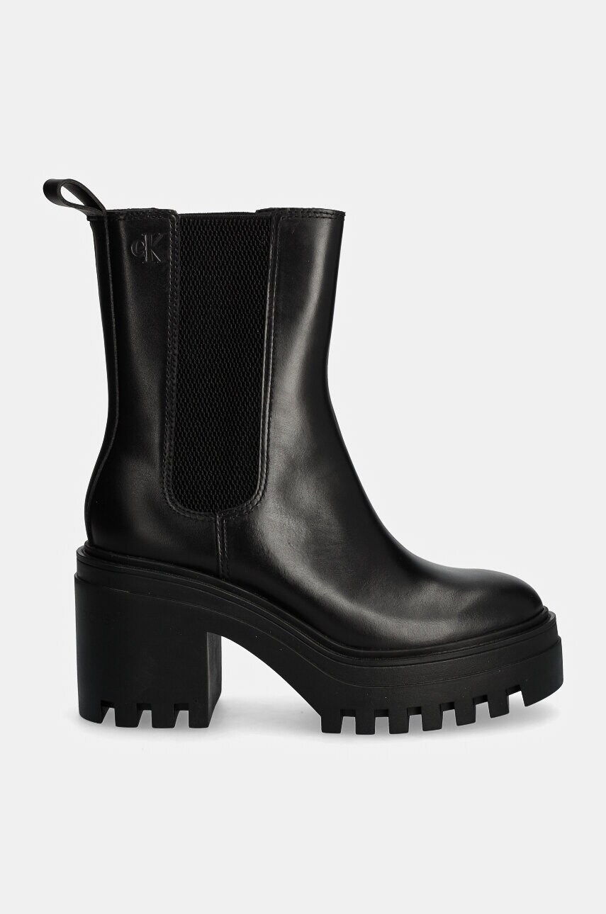 Черевики Calvin Klein Jeans CHUNKY HEELED CHELSEA LTH жіночі колір чорний каблук блок YW0YW01547