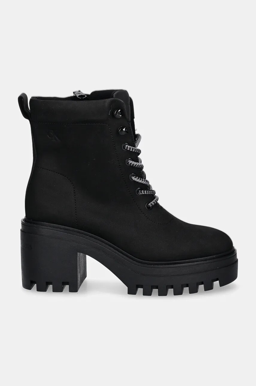 Черевики Calvin Klein Jeans CHUNKY HEELED ZIP BOOT LTH жіночі колір чорний каблук блок YW0YW01548
