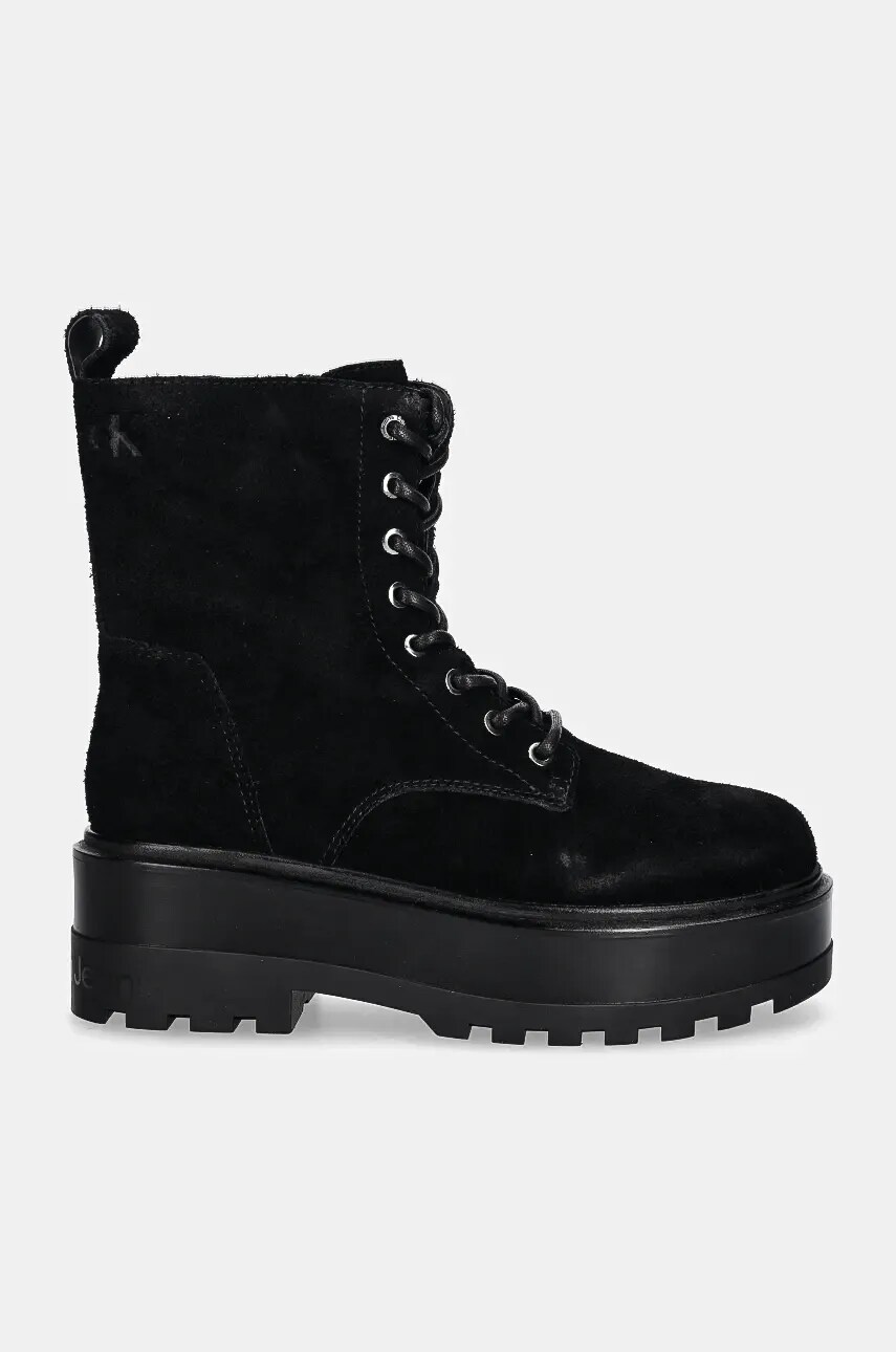 Замшеві черевики Calvin Klein Jeans FLATFORM ZIP LACEUP MG S жіночі колір чорний на платформі YW0YW01554