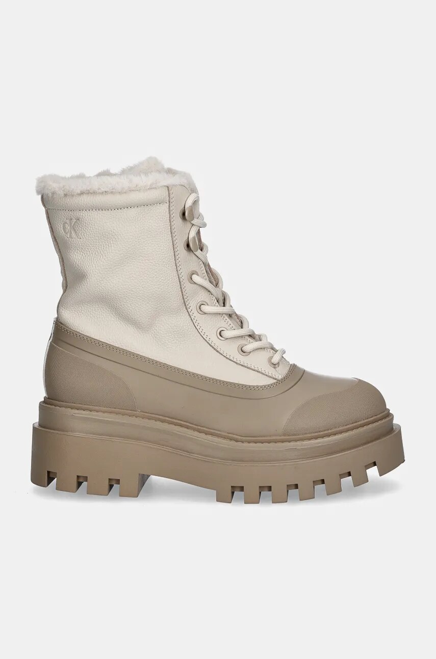 Черевики Calvin Klein Jeans FLATFORM LACE UP BOOT PADDED жіночі колір бежевий на платформі утеплене YW0YW01557