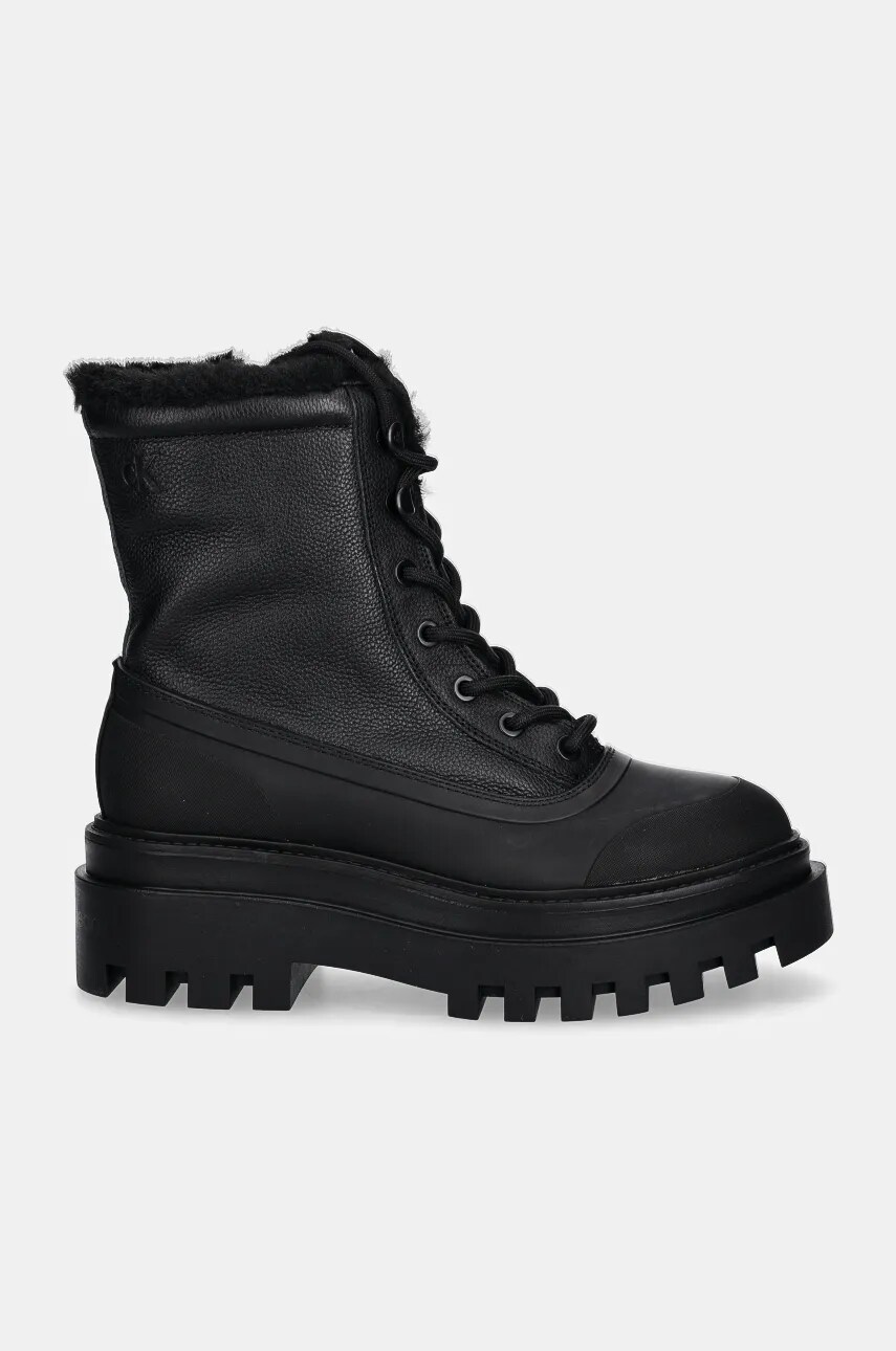 Черевики Calvin Klein Jeans FLATFORM LACE UP BOOT PADDED жіночі колір чорний на платформі утеплене YW0YW01557