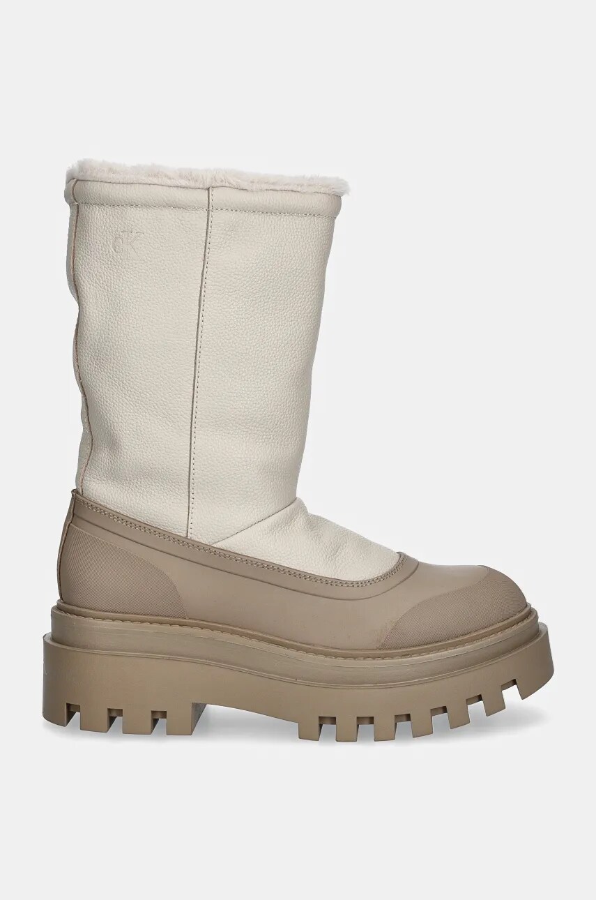 Черевики Calvin Klein Jeans FLATFORM CHELSEA BOOT PADDED жіночі колір бежевий на плоскому ходу утеплене YW0YW01558