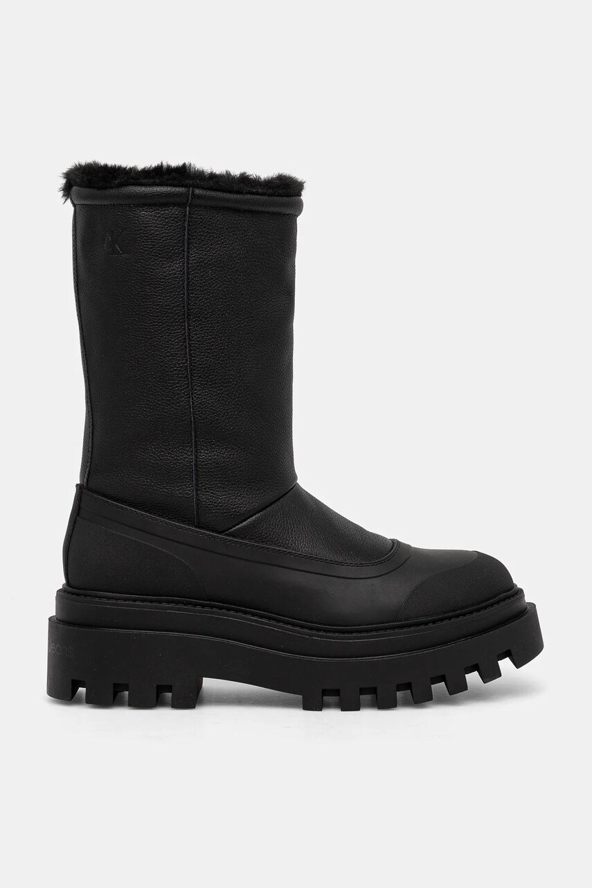 Черевики Calvin Klein Jeans FLATFORM CHELSEA BOOT PADDED жіночі колір чорний на плоскому ходу утеплене YW0YW01558