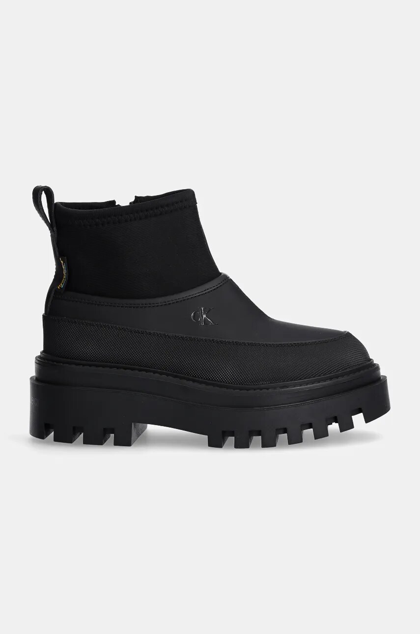 Черевики Calvin Klein Jeans FLATFORM RAINBOOT LOW MG R жіночі колір чорний на плоскому ходу YW0YW01560