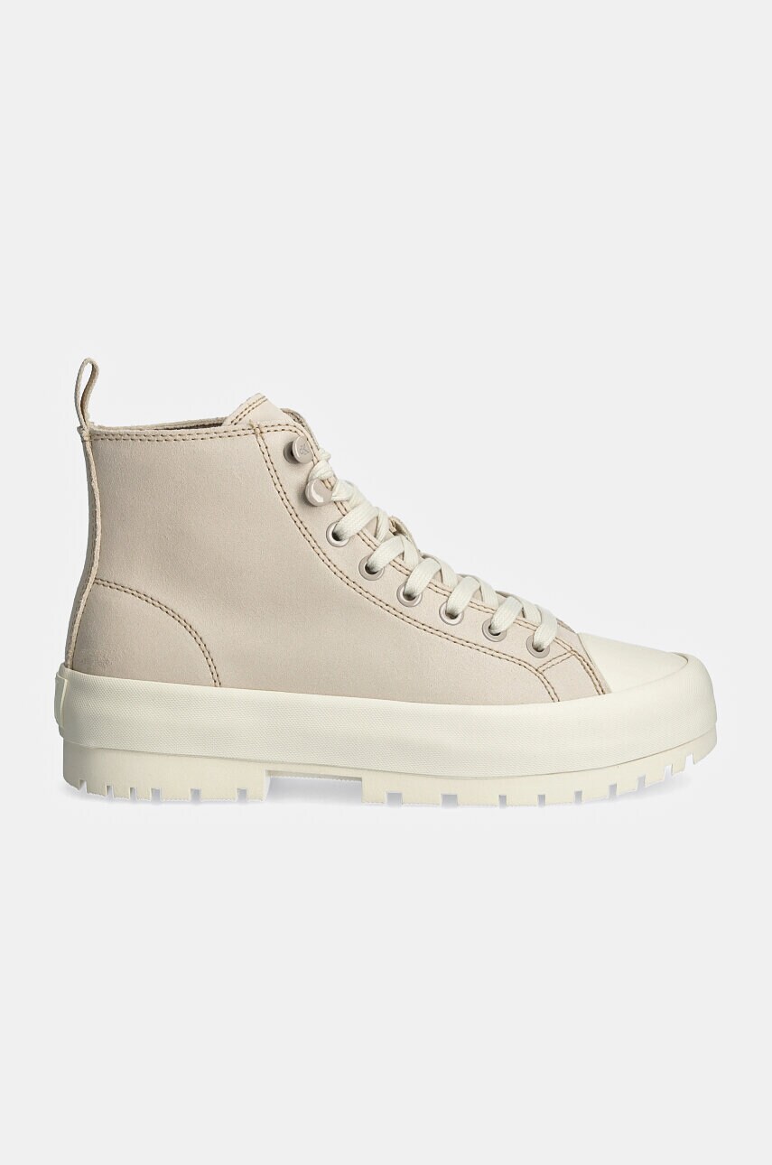 Замшеві кеди Calvin Klein Jeans LUGGED HYBRID MID LACEUP SUEDE колір бежевий YW0YW01565