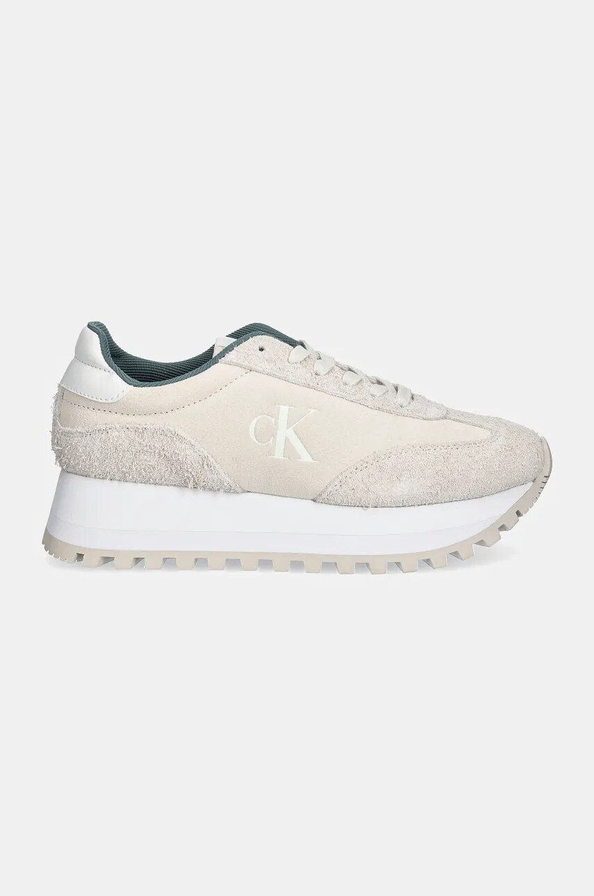 Замшеві кросівки Calvin Klein Jeans RUNNER LACEUP ML SUEDE колір бежевий YW0YW01574