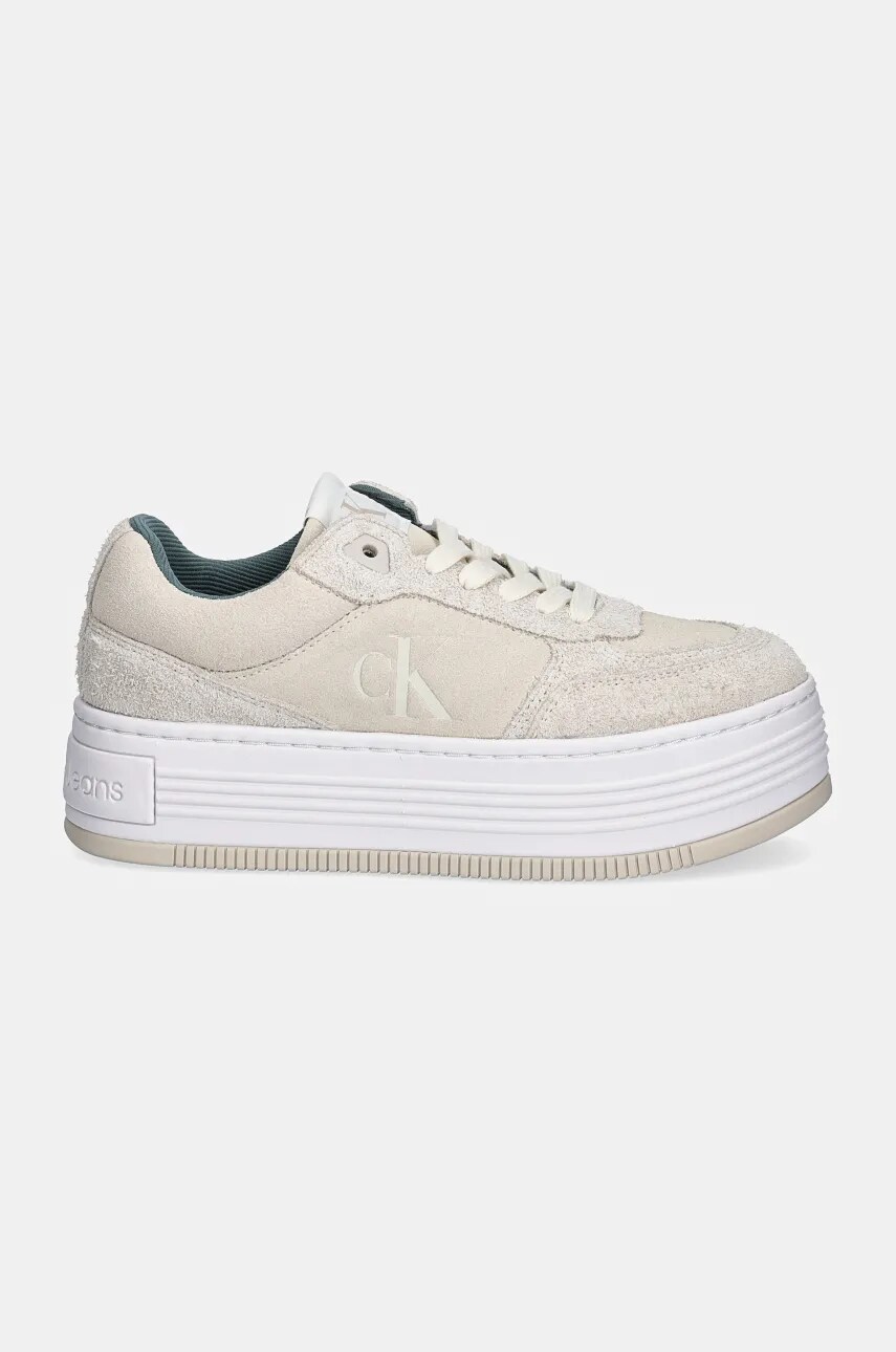 Замшеві кросівки Calvin Klein Jeans BOLD PLATF LACEUP LOW MG SUEDE колір бежевий YW0YW01575
