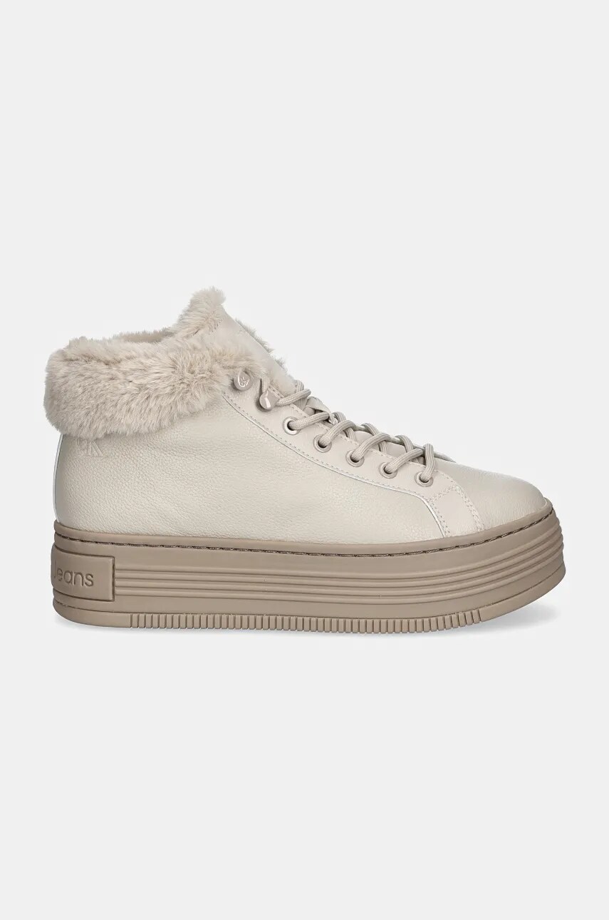 Шкіряні черевики Calvin Klein Jeans BOLD PLATF LOW LACEUP MG LTH жіночі колір бежевий на платформі утеплене YW0YW01590