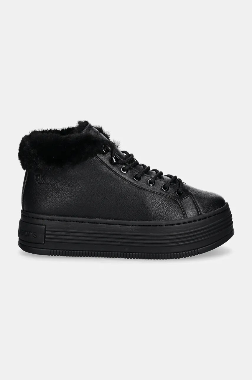 Шкіряні черевики Calvin Klein Jeans BOLD PLATF LOW LACEUP MG LTH жіночі колір чорний на платформі утеплене YW0YW01590