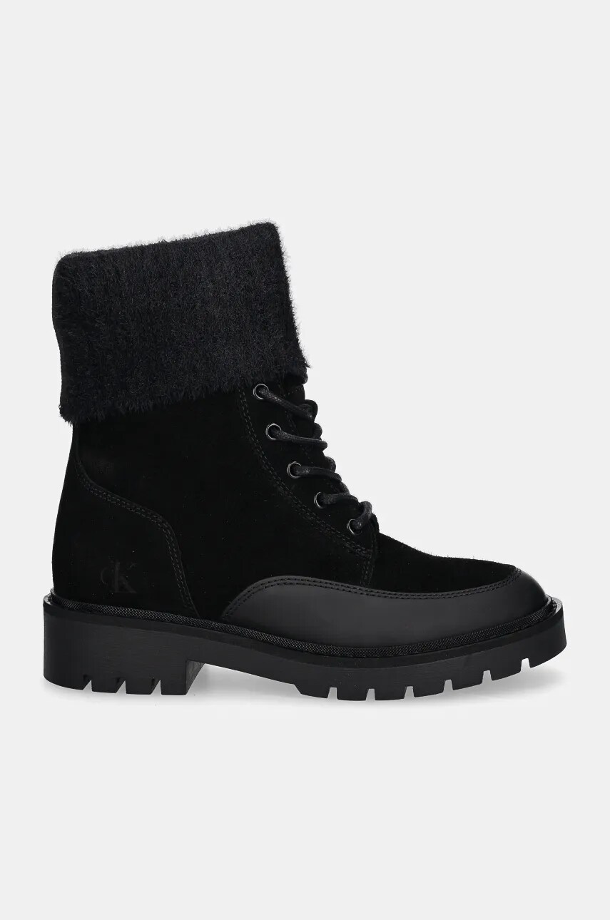 Черевики Calvin Klein Jeans COMBAT MID LACE UP BOOT WL жіночі колір чорний на плоскому ходу YW0YW01599