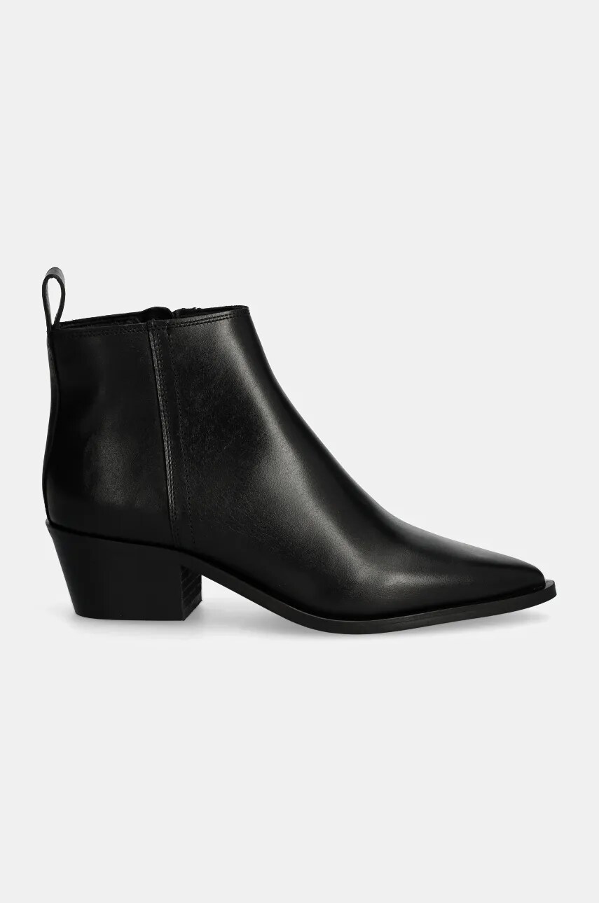 Шкіряні черевики Calvin Klein Jeans COWBOY BOOT MG LTH жіночі колір чорний каблук блок YW0YW01678