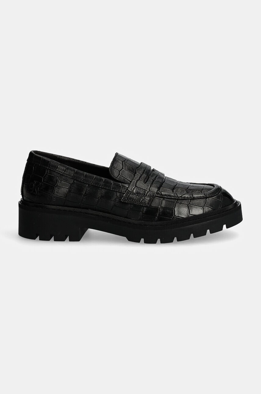 Шкіряні мокасини Calvin Klein Jeans FLATFORM LOAFER MG CROC LTH жіночі колір чорний на платформі YW0YW01680