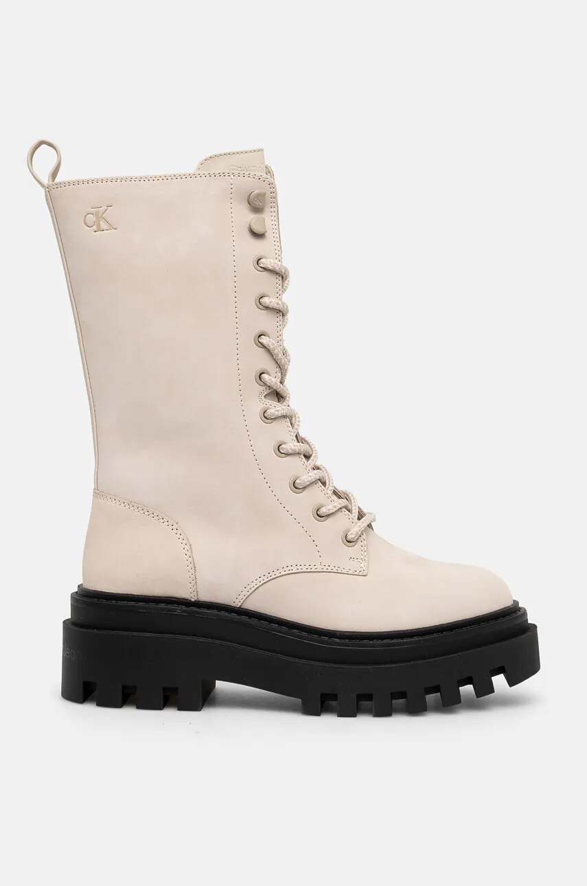 Черевики Calvin Klein Jeans FLATFORM LACE UP BOOT MG NB жіночі колір бежевий на платформі YW0YW01683