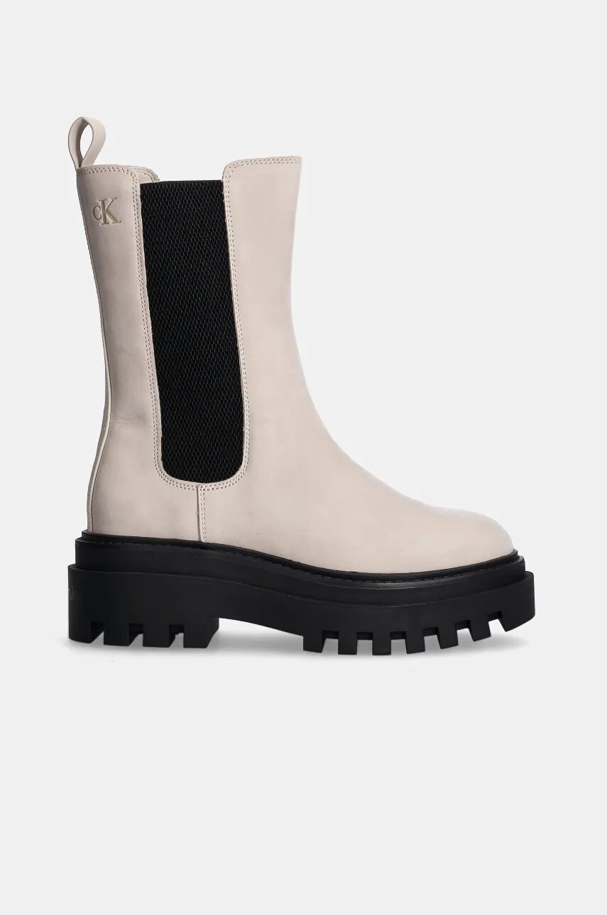 Черевики з нубуку Calvin Klein Jeans FLATFORM CHELSEA BOOT MG NB колір бежевий на платформі YW0YW01684