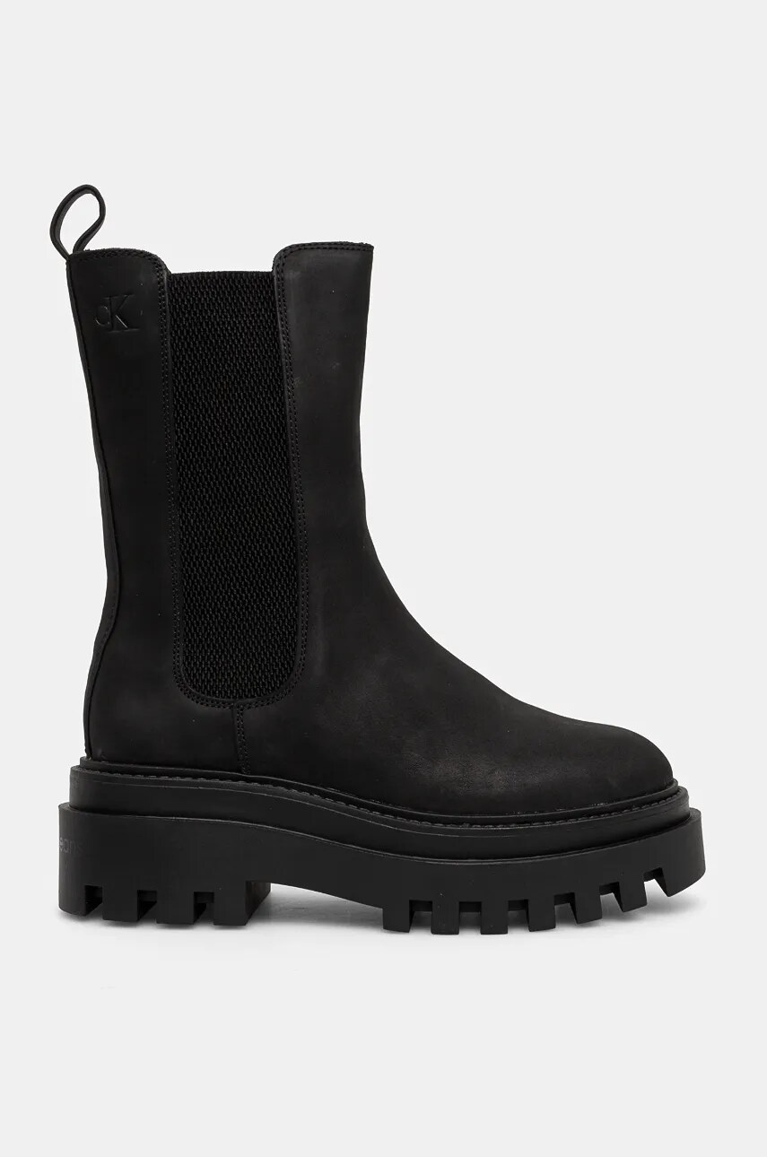 Черевики з нубуку Calvin Klein Jeans FLATFORM CHELSEA BOOT MG NB колір чорний на платформі YW0YW01684